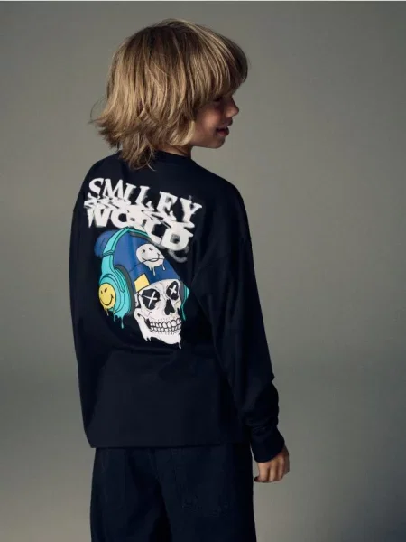 Reserved Tricou cu mâneci lungi SmileyWorld® negru