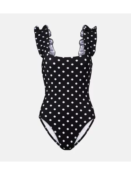 Costum de baie Karla Colletto cu buline cu volane negru