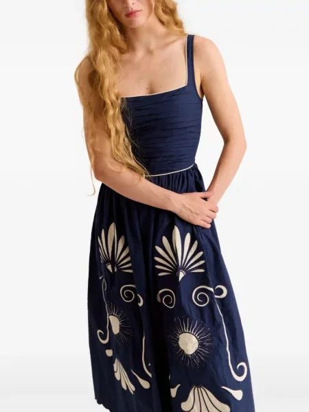 Rochie midi Carolina K cu broderie albastru