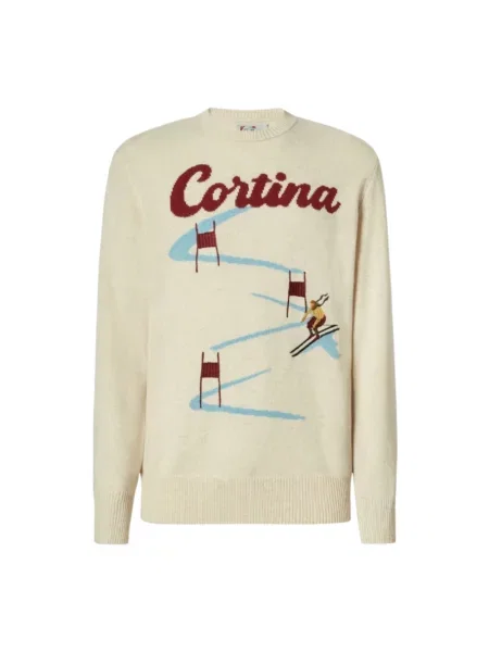 Saint Barth Swetry Mężczyzna XL Wełna Sweter z Nadrukiem Czapli Cortina Road beżowy