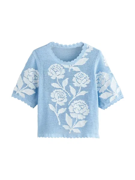 Next Pulover albastru deschis alb