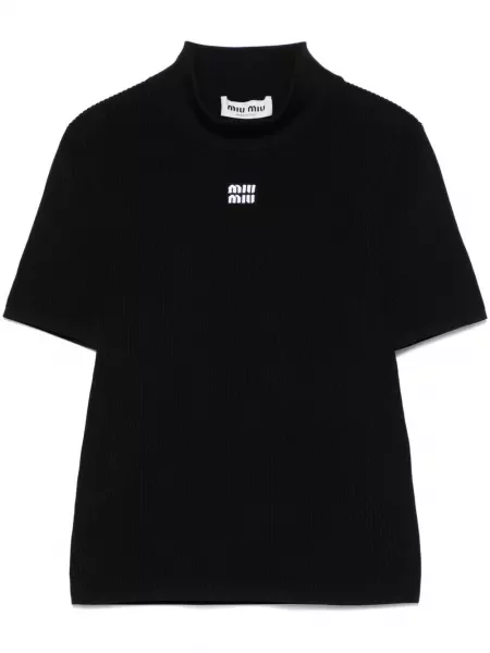 Koszulka prążkowana Miu Miu czarna