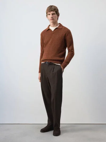 Sweter polo z mieszanki wełny alpaki intensywny Mężczyzna S MANGO MAN pomarańczowy