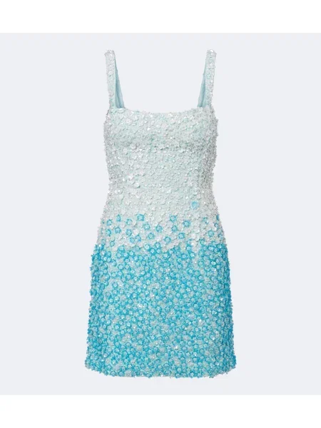 Rochie La Fuori de mătase cu model floral albastru