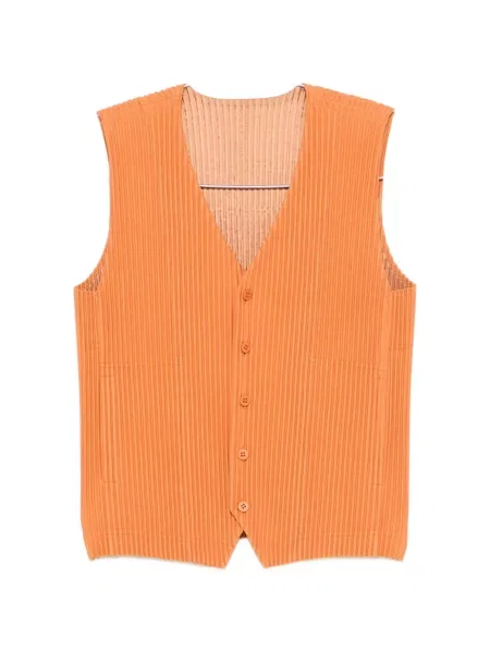 Pulover Homme Plisse Issey Miyake cu decolteu în V portocaliu