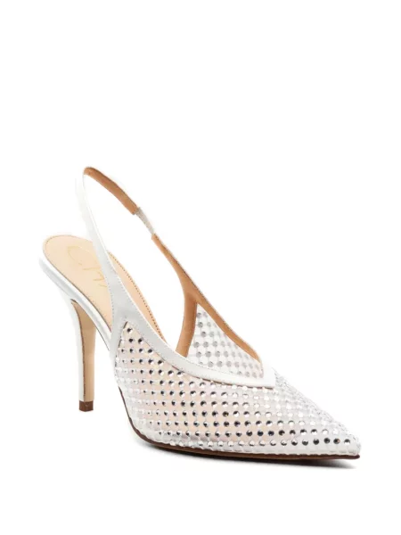 Stras pantofi cu toc Chantal slingback alb