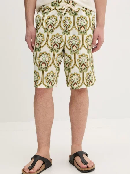 Drôle de Monsieur kratke hlače za muškarce s lanom Short Tapisserie Florale Lin zelena