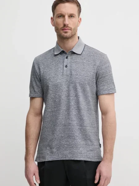 BOSS polo din in bărbați melanj gri