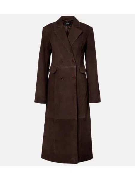 Płaszcz Rotate zamszowy dwurzędowy brązowy