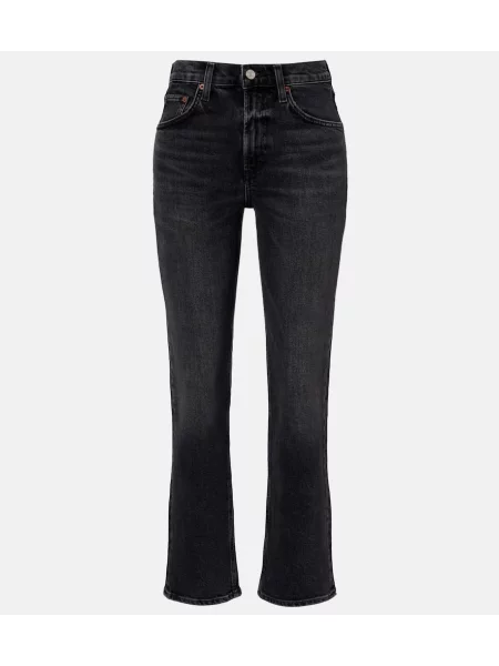 Proste jeansy Agolde z wysoką talią o krotszym kroju szare