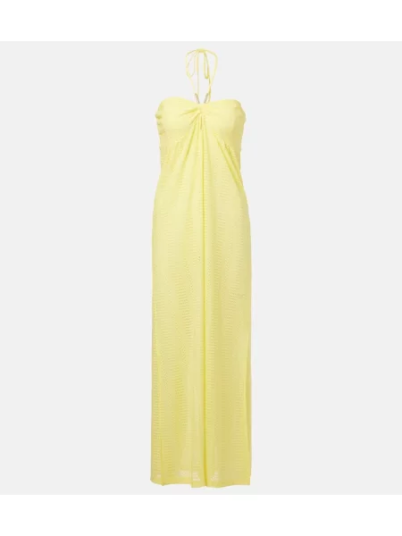 Rochie maxi Melissa Odabash transparente cu gât halter de costum galben