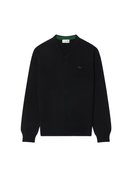Bluza Lacoste wełniana z dekoltem w serek czarna