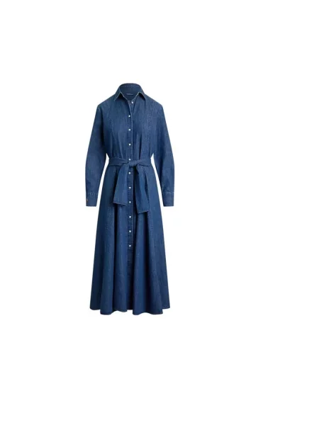 Taliowana sukienka casualowa w tkaninie stylizowanej na denim Polo Ralph Lauren niebieska
