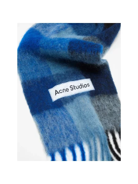 Szal Acne Studios wełniana w kratę niebieska
