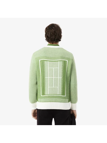 Lacoste Sweter Z Okrągłym Dekoltem Ze Wzorem Classic Fit zielony