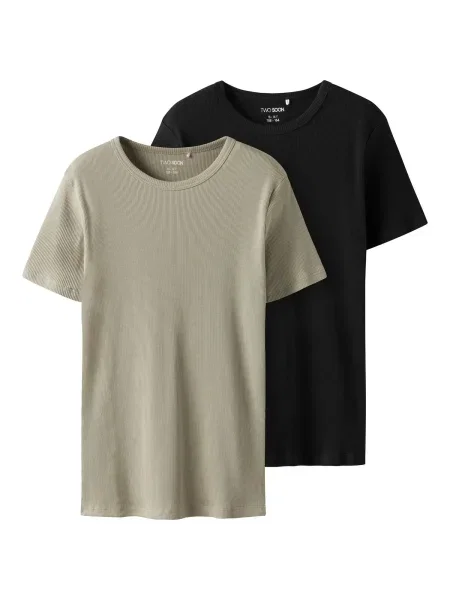TWO SOON Tricou kaki negru