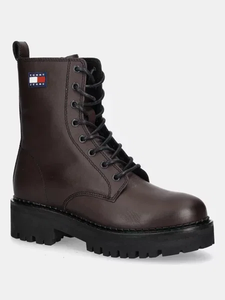 Tommy Jeans De piele botine cu platformă maro