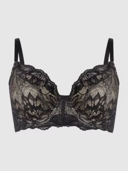 Biustonosz z kwiatowej koronki z fiszbinami Calvin Klein Underwear czarny