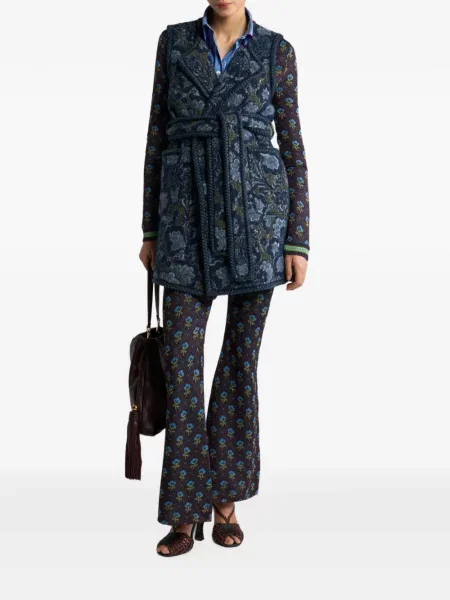 Lung vestă Etro cu model floral din jacard albastru