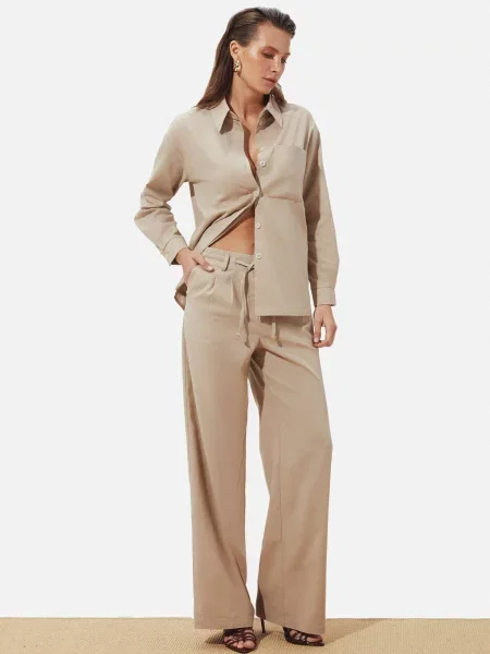 Штани палаццо Seventeen льон/віскоза бежевий