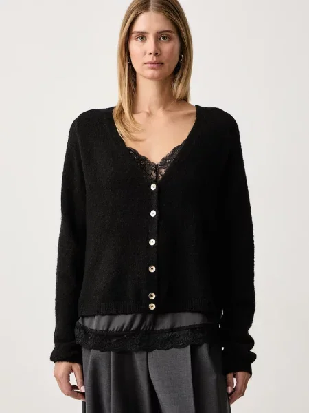 Fracomina cardigan pentru femei cu amestec de lână negru