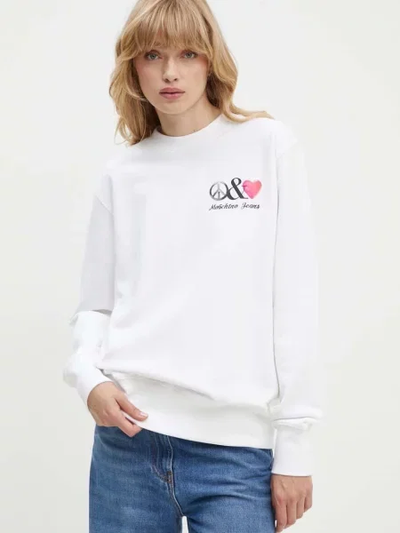 Bombažen pulover Moschino Jeans bela
