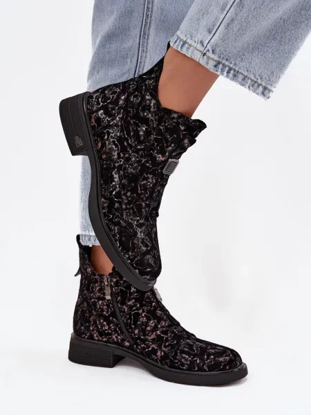 Велурени ботуши D&a с нисък ток черно