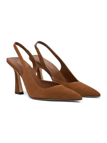Czółenka Stuart Weitzman skórzana z otwartą piętą brązowa