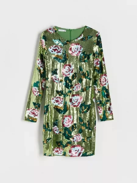 Reserved Rochie cu imprimeu floral și paiete verde