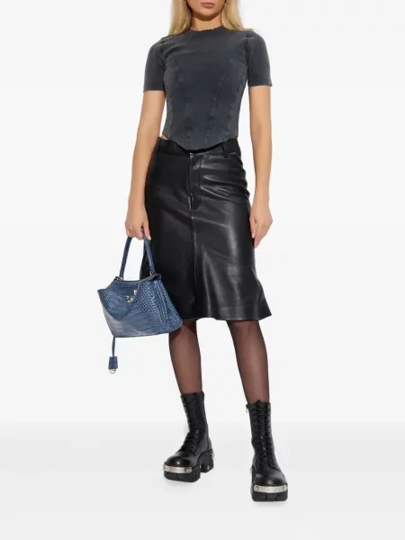 Fustă din piele Balenciaga cu talie înaltă negru