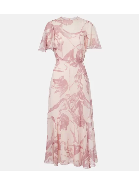 Rochie midi Erdem de mătase cu imagine până la genunchi roz