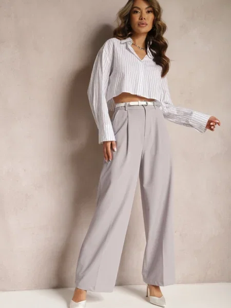 Pantaloni Deschis Largi Talie Inalta Seraphella gri