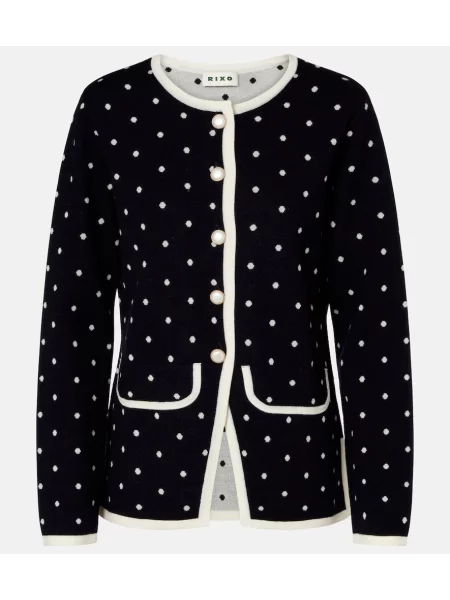 Cardigan Rixo de lână cu buline albastru