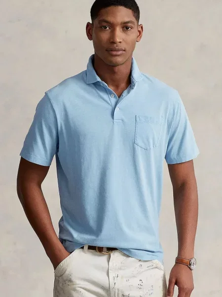 Polo Ralph Lauren Πόλο με μείγμα με λινό μπλε