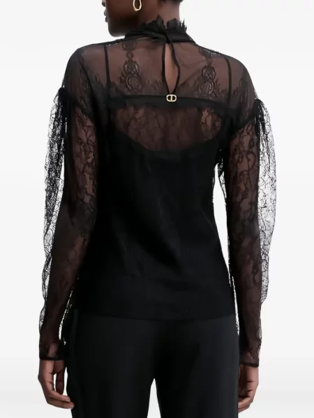 Top Twinset cu volane din dantelă negru