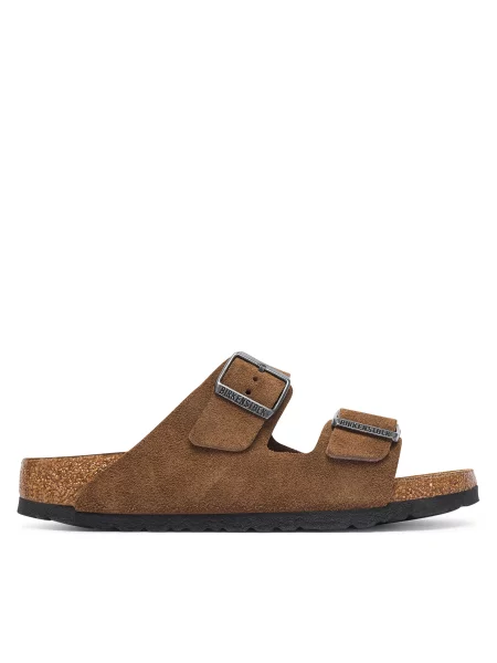 Birkenstock papuci pentru femei din piele întoarsă Arizona Suede Leather maro