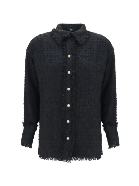 Geacă Balmain cu franjuri din tweed negru
