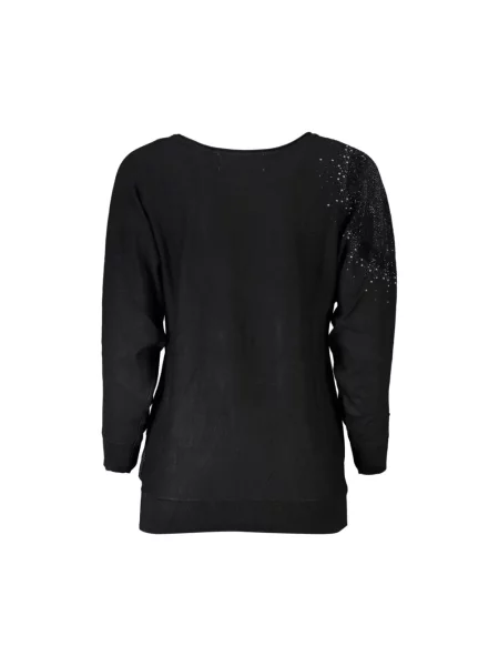 Sweter z dzianiny z obszyciem ozdobnymi kamieniami model ‘LESLIE’ Guess czarny