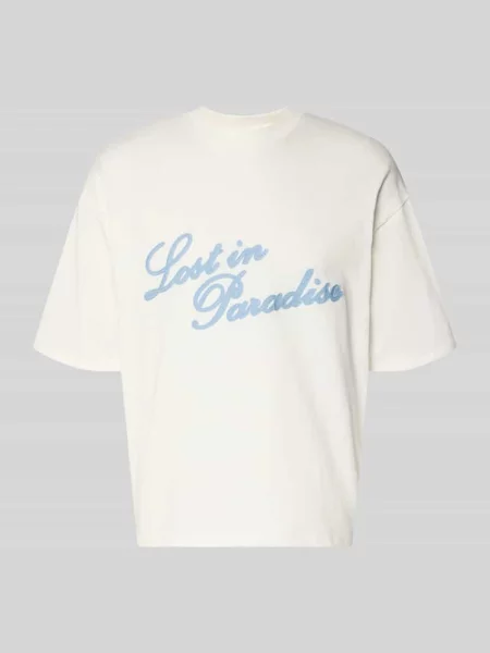 T-shirt z wyhaftowanym logo i napisem Review biała
