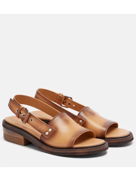 Sandale Miu Miu din piele slingback maro