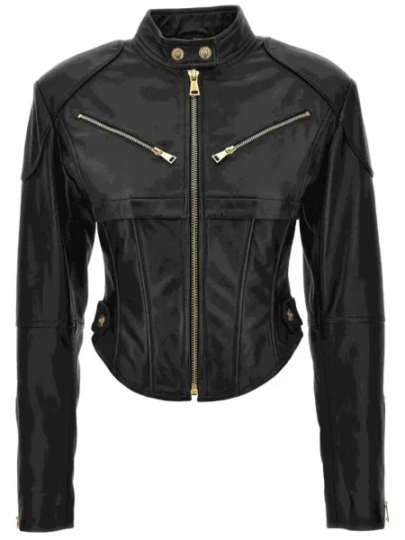 Geacă de blugi Versace Jeans Couture din piele negru