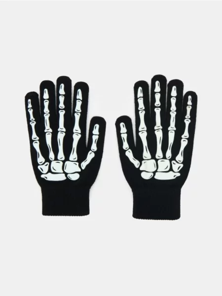 Sinsay Halloweenské rukavice svítící ve tmě s motivem kostry ruky černá