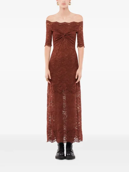 Rochie midi Rabanne din dantelă până la genunchi de costum maro