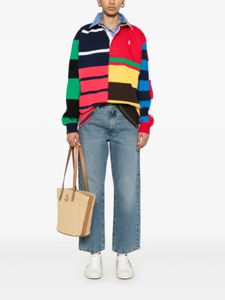 Haftowane satynowe spodnie Polo Ralph Lauren do kolan czarne