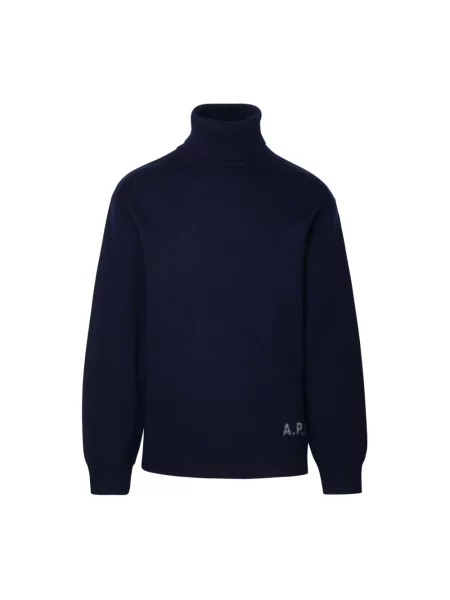 Sweter z golfem A.p.c. wełniany do golfa ze sznurkiem niebieski