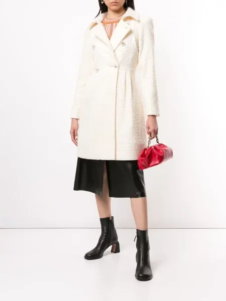Dvouřadý bouclé kabát Chanel Pre-owned bílý