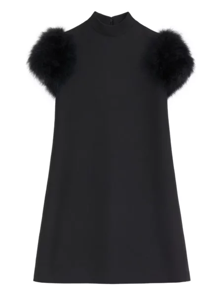 Rochie mini Valentino Garavani cu pene din crep de costum negru