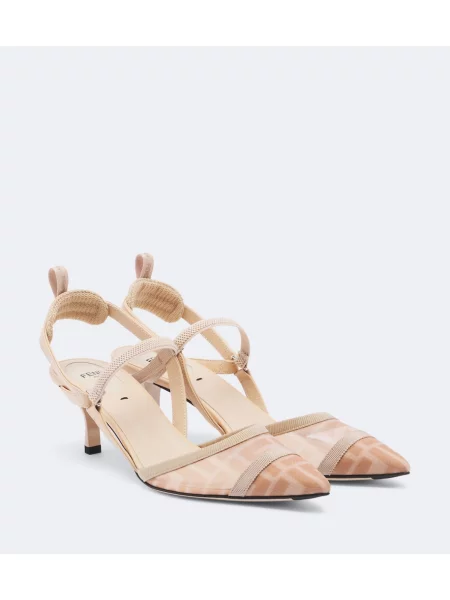 Pantofi cu toc Fendi plasă slingback roz