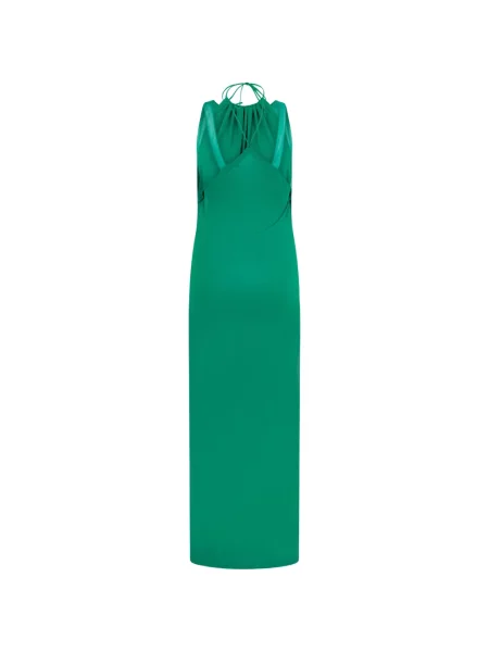 Rochie maxi Alberta Ferretti cu volane cu gât halter verde