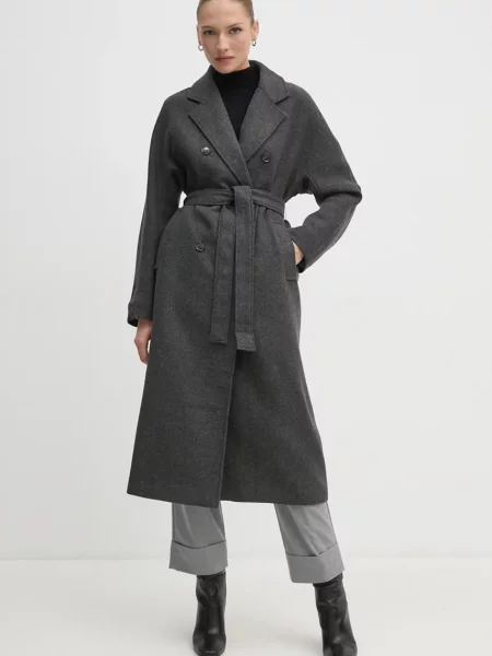 OUI palton din lana de tranzitie oversize gri